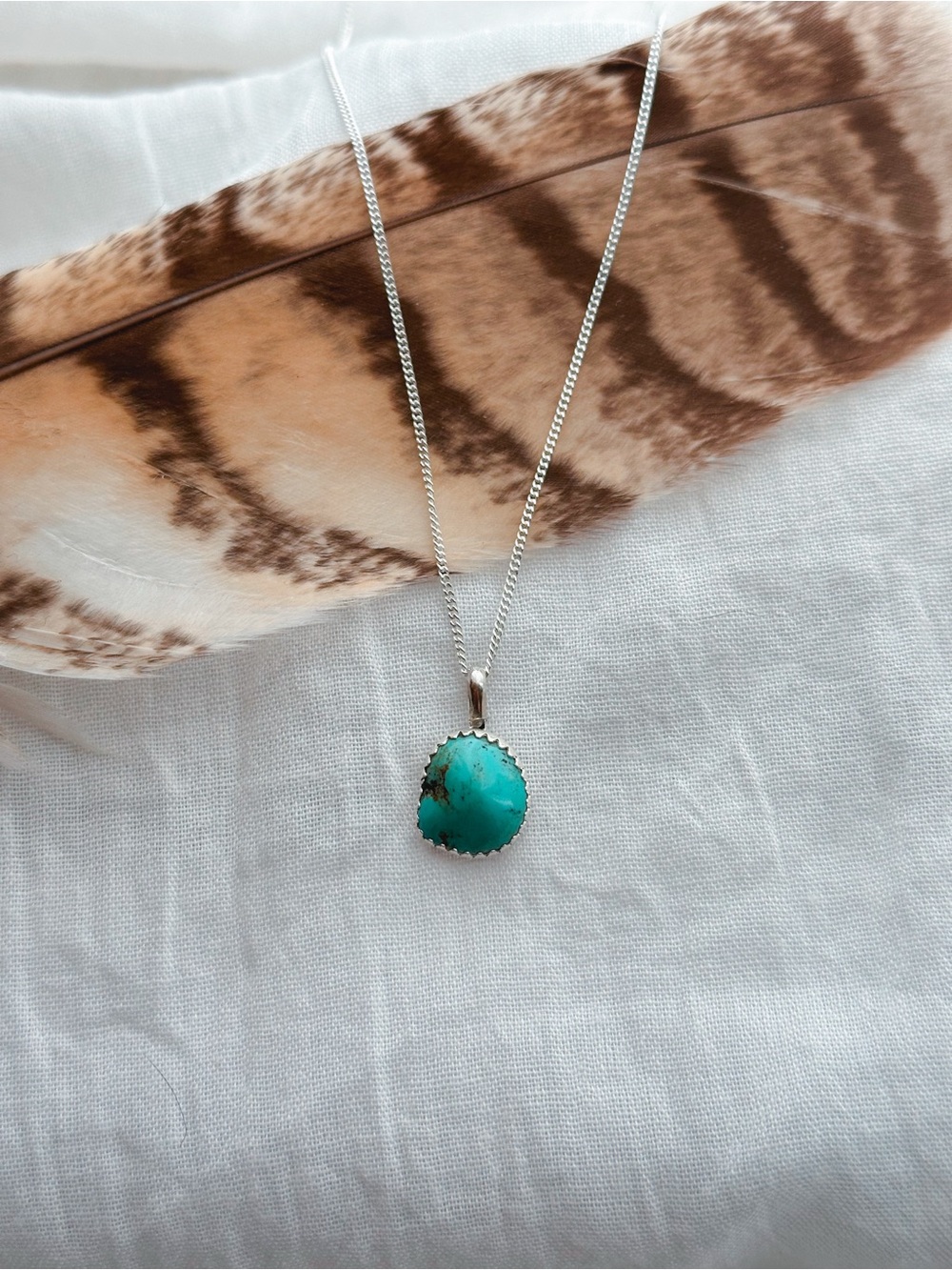 Sterling Silver Turquoise Pendant Necklace - Blue Green